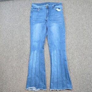 Spoon Jeans Y2K Pintuck Pleated Flare Leg Jeans 18 Blue Denim Raw Hem Boho Retro